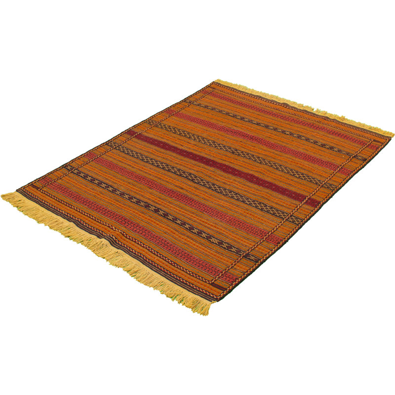 Tapis orange / rose en laine Kilim fabriqué à la main