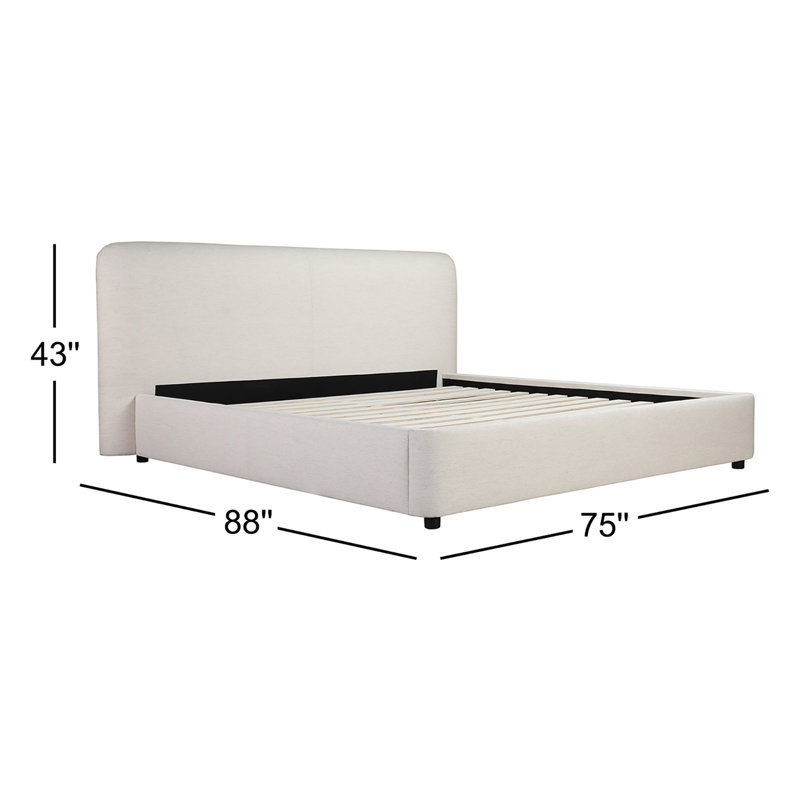 Crosby Upholstered Low Profile Platform Bed, Queen, Beige Basketweave