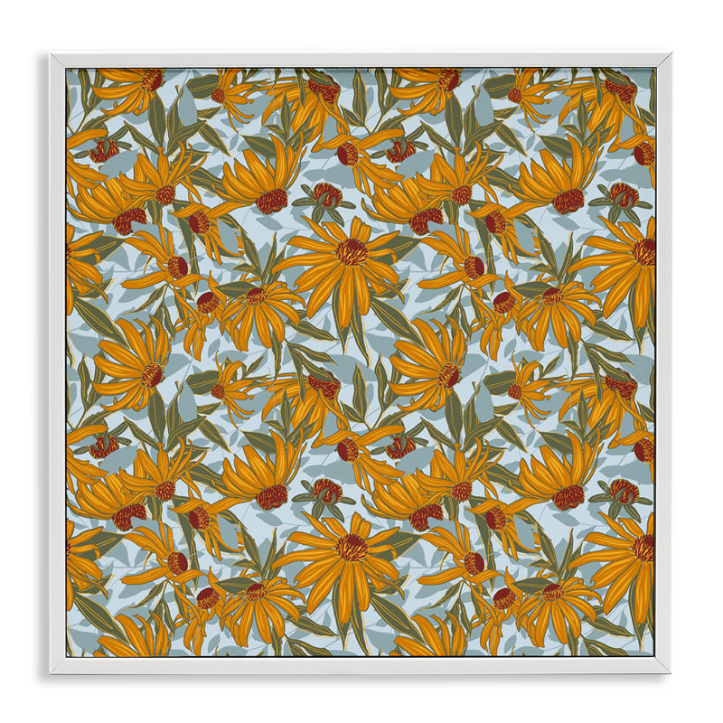 «Black Eyed Susan», art de la giclée encadrée par Alexandria Gilbert Kincaid, Cadre blanc, H 12 po x l 12 po