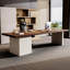 Bureau rectangulaire à 3 tiroirs brun noisette + blanc beige + bois manufacturé-476382683-476382684