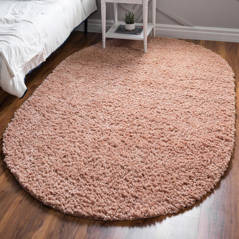 Tapis rose à poils longs Candas, Ovale 7 pi 10 po x 10 pi