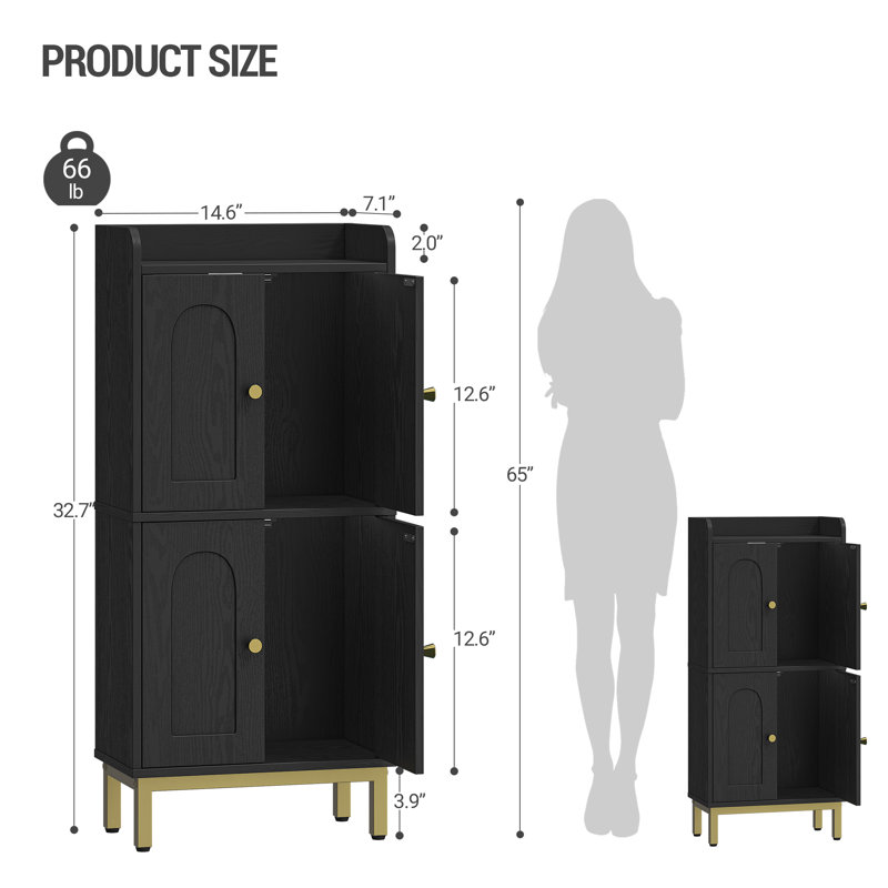 Bathroom Cabinet, Small Storage Cabinet with 4 Doors, Bathroom Organizers and Storage Cabinets with Adjustable Feet. Cabinets Freestanding for Living Room, Kitchen, 7.1"D x 14.6"W x 32.7"H