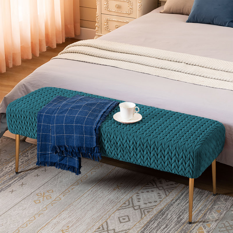 Banc rembourré en velours Aghvarth, Vert