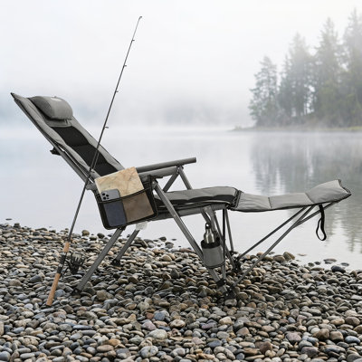 Reclining Folding Camping Chair With Footrest & Carry Bag, Adjustable Outdoor Lounge Chair With Cup Holder