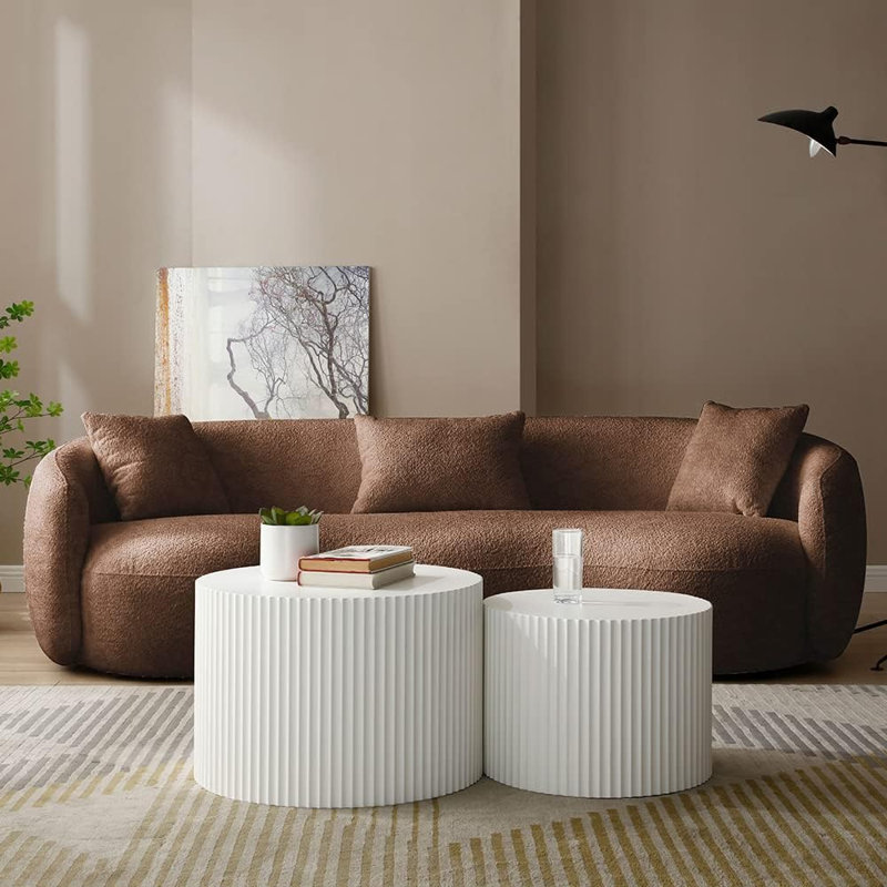 Canapé 93,6 po Teddy Boucle, Tissu brun Teddy Boucle, 26.9" H x 93.6" W x 41.3" D
