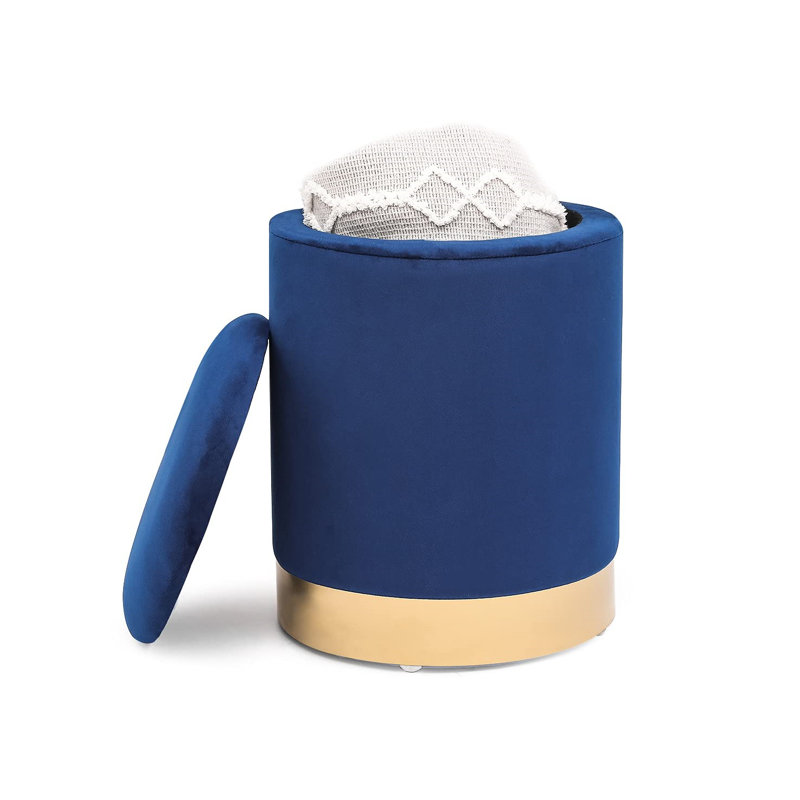 Round Storage stool, Blue Velvet, Gold