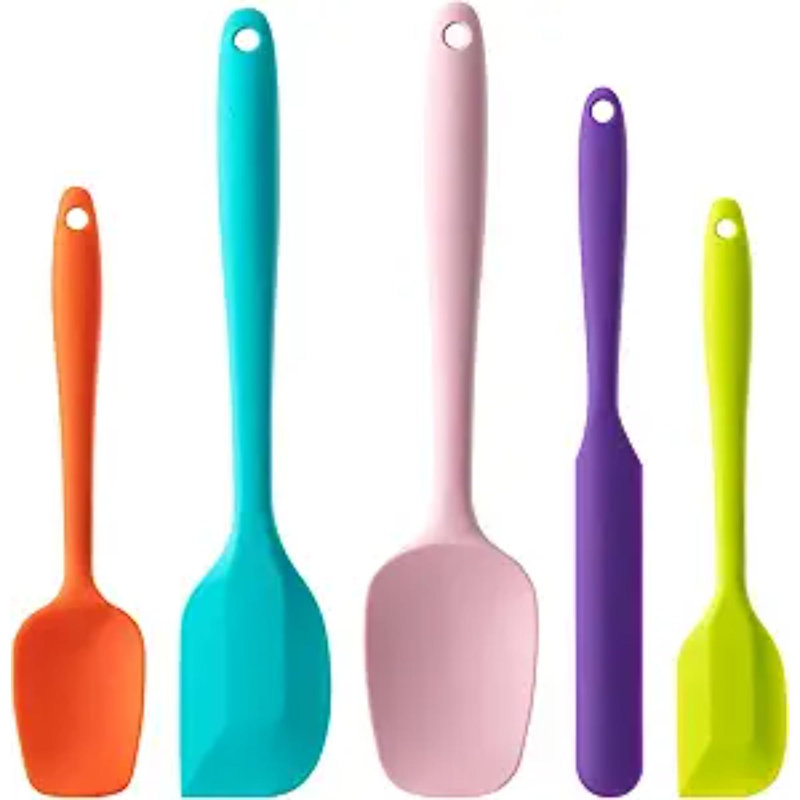 Ensemble de 5 spatules en silicone, spatule en caoutchouc de qualité alimentaire, poignée solide de mise à niveau avec poignée ergonomique, résistant à la chaleur jusqu'à 600 ° F pour batterie de cuisine antiadhésive, cuisson