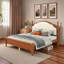 Lit plateforme en bois avec tête de lit tapissier et pieds robustes-7792082-7792083