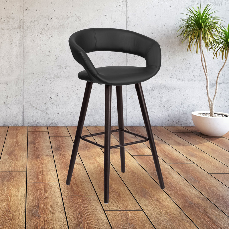 Palafox 24'' High Contemporary Vinyl Counter Height Stool with Wood Frame, Black, Bar Stool (29” Seat Height)