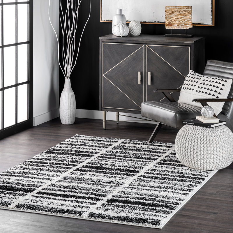 Noir d’ainslei/Tapis décoratif blanc, Rectangle 4 pi x 6 pi