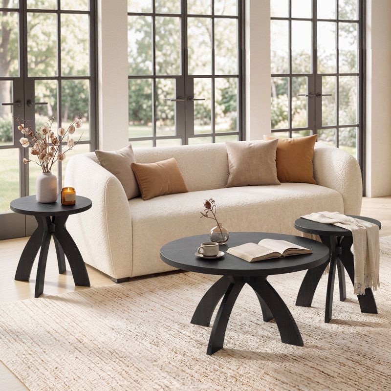 Ensemble de 3 tables basses rondes modernes et tables d'appoint pour salon, Brown