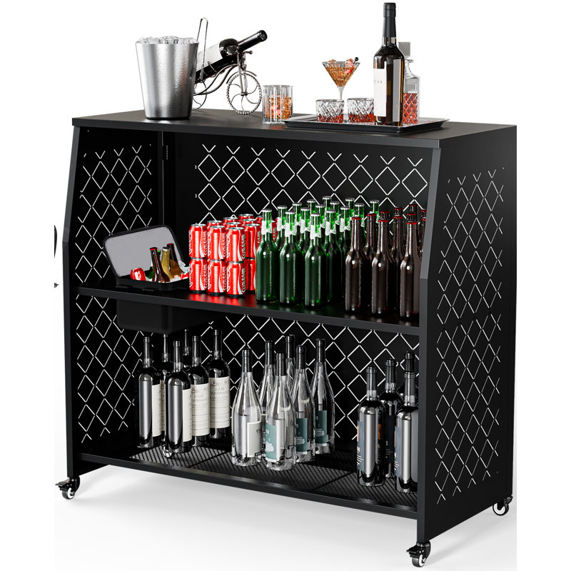 Black Metal Rectangular Outdoor Bar Table With Ice Box