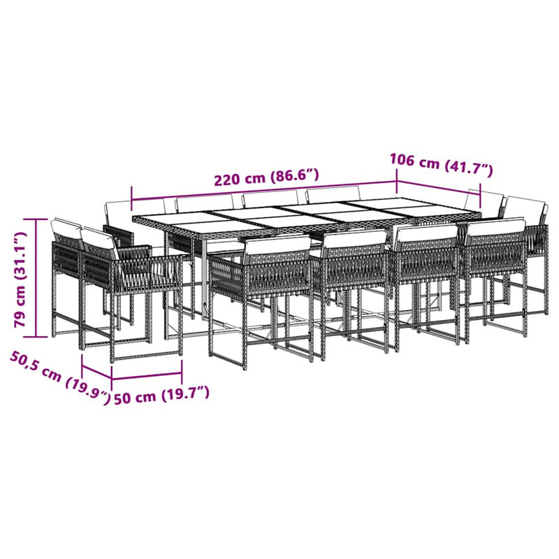 Patio Dining Set with, Light Grey, Beige, 73cm H x 220cm W x 106cm D