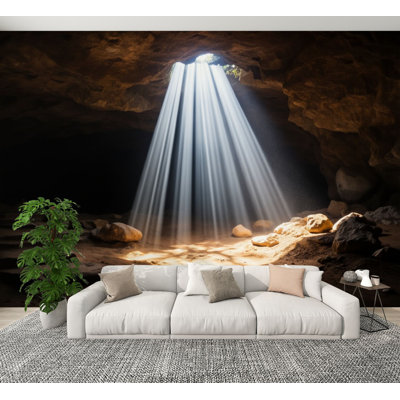 Peel and Stick Wallpaper Sunlit Cave Interior Dramatic Light Rocky Terrain Wall Murals 100"H x 144"W Removable PVC Wall Paper Self-Adhesive Wall Decor for Bedroom Living Room Home Office