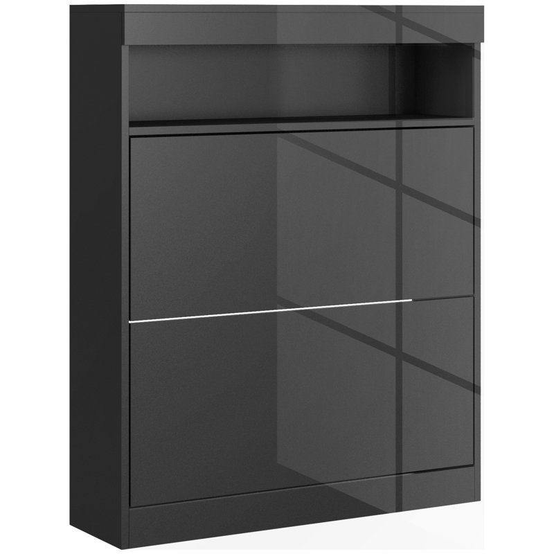 HOMCOM Narrow Shoe Cabinet Wall Mounted or Freestanding High Gloss, Black