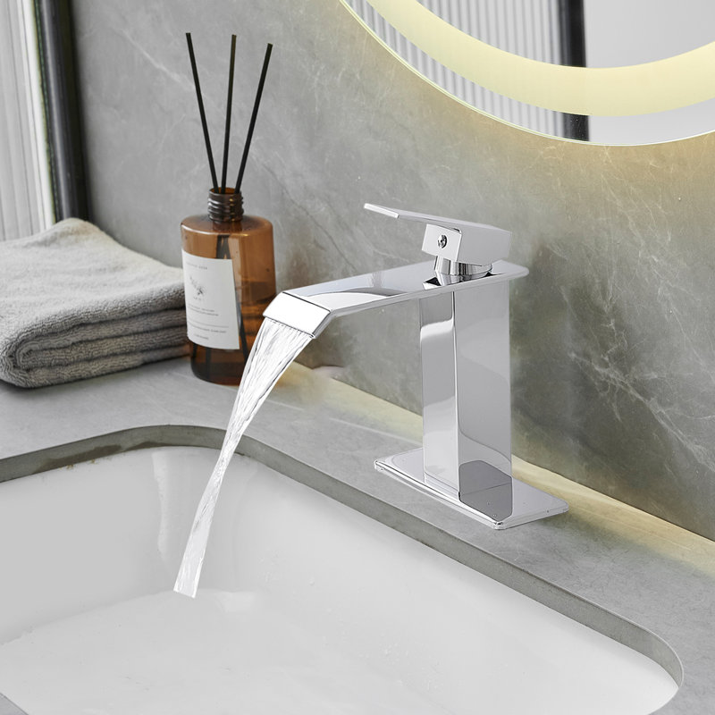 Robinet pour salle de bain à poignée simple Wiz Waterfall, Chrome poli