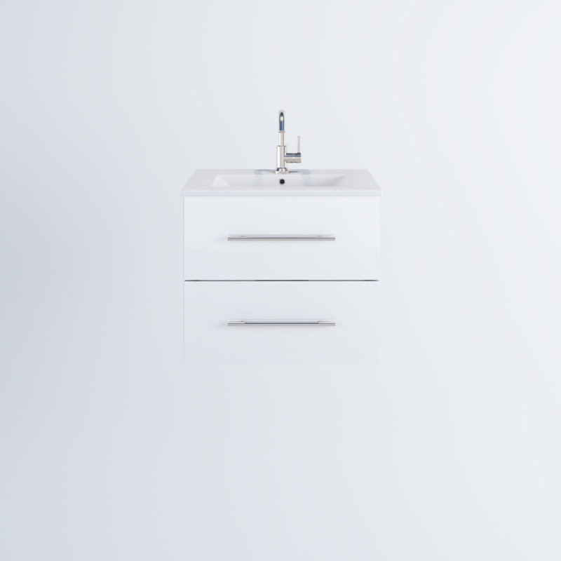 Abdirahman 24'' Single Bathroom Vanity with Ceramic Top, Glossy White