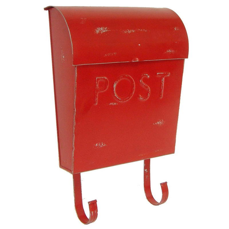 Rustic Red Metal Wall Mounted Mailbox with Newspaper Holder