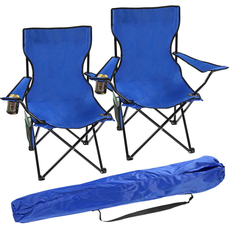 Set Of 2 Portable Folding Camp Chairs – Lightweight With Cup Holder, Side Pocket, And Carry Bag – Ideal For Camping, Festivals, Garden, Fishing, Beach, And Bbqs