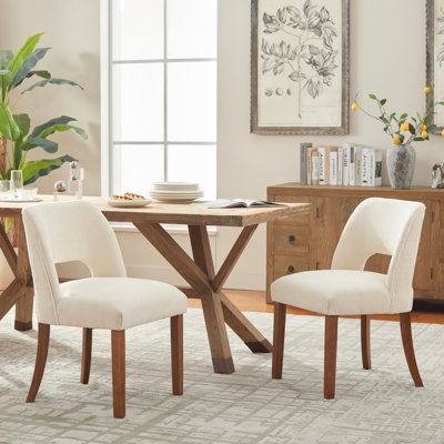 Upholstered Side Dining Chairs with Wood Legs Set of 2