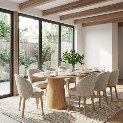 46"-83" Extendable Round To Oval Dining Set With Upholstered Barrel Chairs