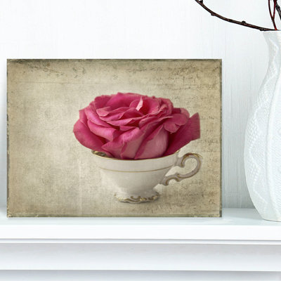 Red Rose in Cup Photography - Floral Wood Wall Art