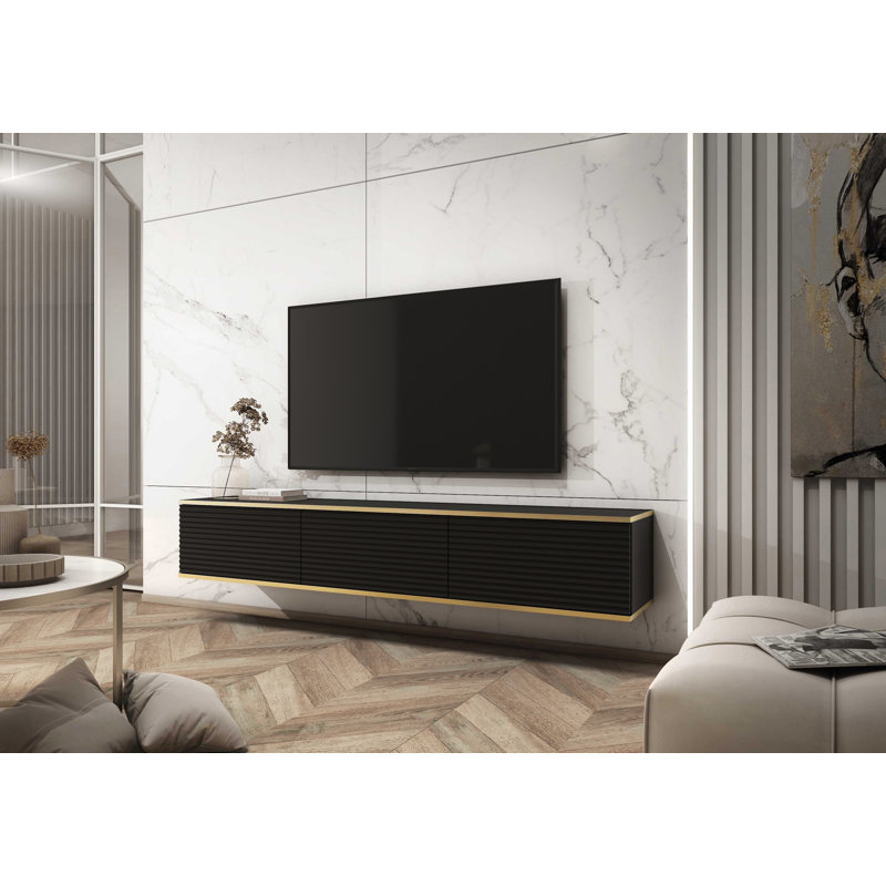 Perina Unfinished Floating TV Stand for TVs up to 78", Black/Gold, 30cm H x 175cm W
