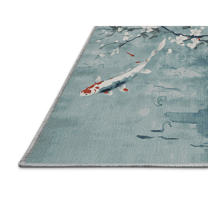 Machine Washable Blue Area Rug, Runner 2' x 4'