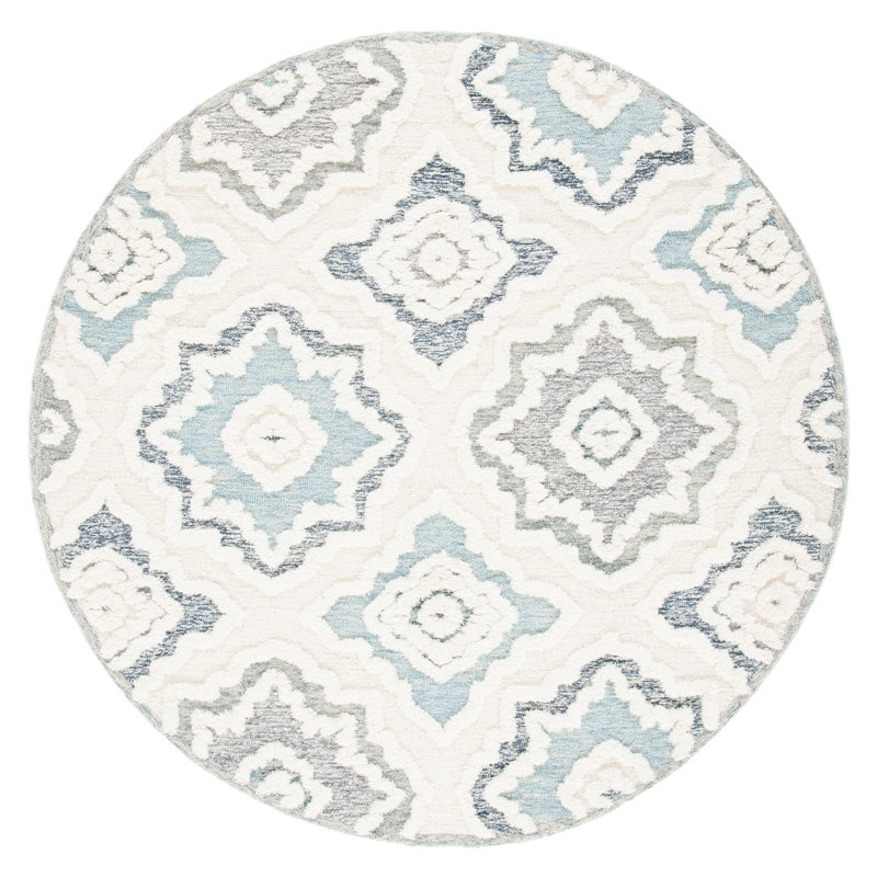 Altrincham Hand Tufted Wool And Cotton With Latex Geometric Rug, Round 6'