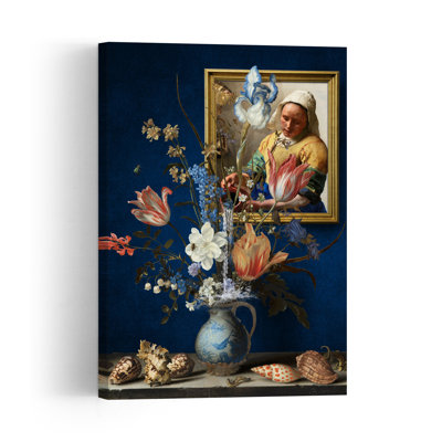 Fleurs hollandaises et femme, style classique et élégant, papillon, abeille, tulipe, nature, affiche murale