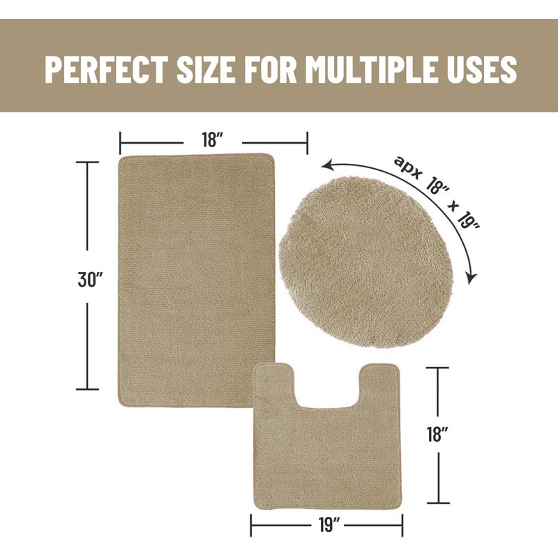 Gorete Polypropylene Non-Slip Bath Rug Set, Beige