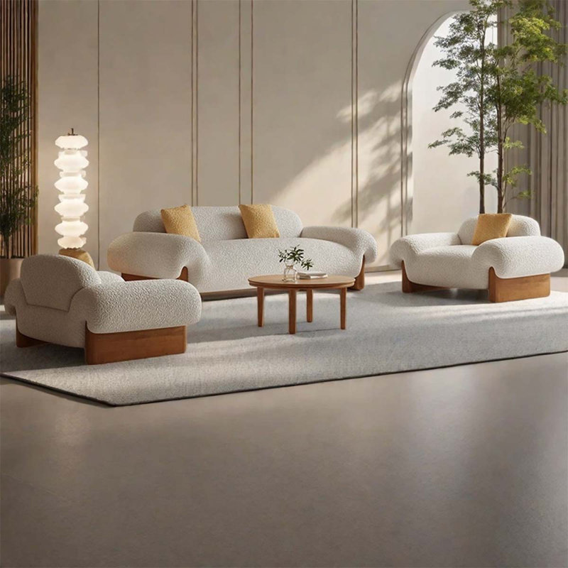 Ensemble de canapé 89,76 pouces en velours agneau et cerisier beige