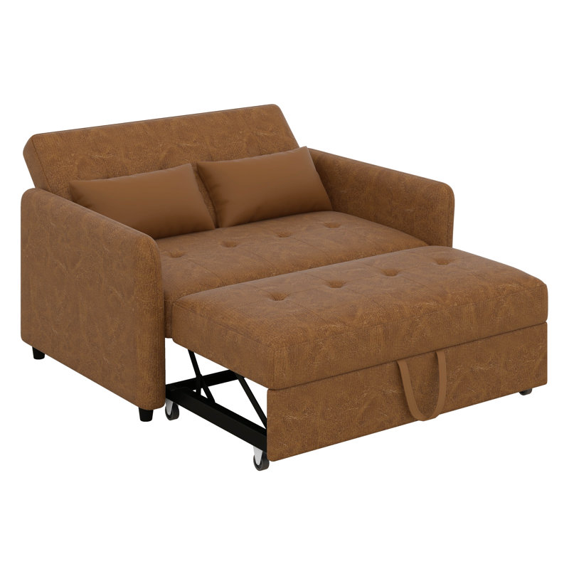 Canapé-lit convertible 51,57 ", fauteuil surdimensionné réglable avec trois ports USB pour les petits bureaux, Brun