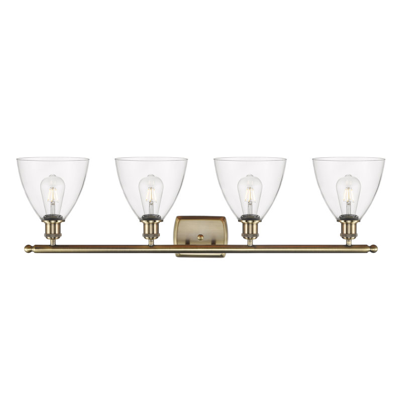 Éclairage pour meuble-lavabo 4 lumières Shauna, Laiton antique, Incandescente, Transparent