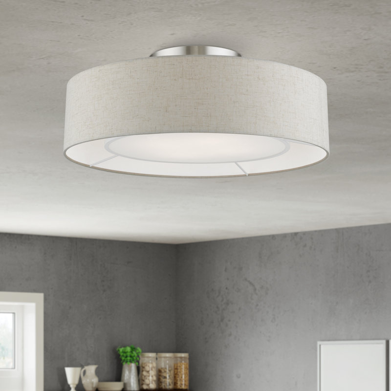 Plafonnier semi-encastré 4 lumières Atef Aprilann, Nickel brossé / blanc brillant