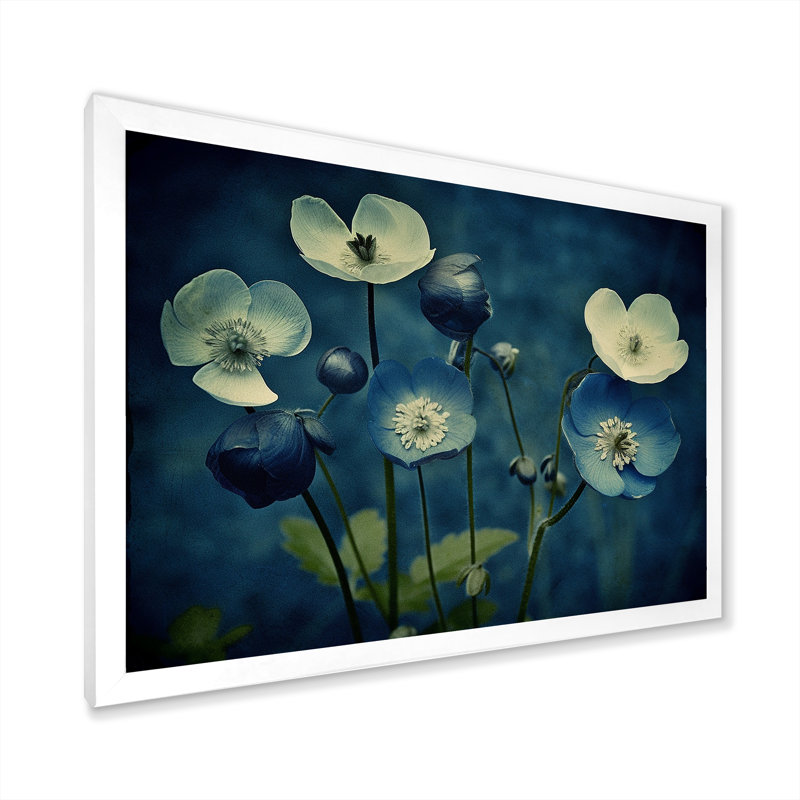 «Blossoming Buttercup Flowers» - impression rétro, Cadre simple blanc, H 30 po x l 40 po x P 1,5 po