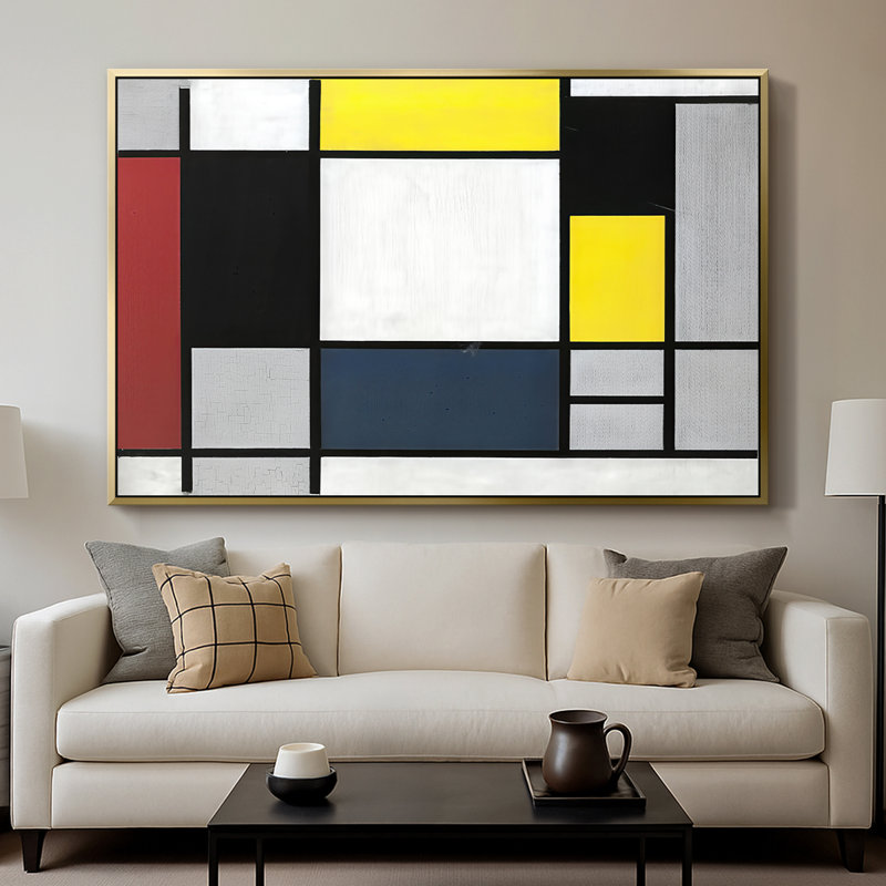 Composition avec toile encadrée, jaune, rouge, noir, jaune et gris, 1921 - Piet Mondrian, 26 x 40, Doré
