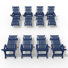 Blue Outdoor HDPE Adjustable Reclining Chaise Lounge Chair With Wheels & Cup Holder (Set of 8)
