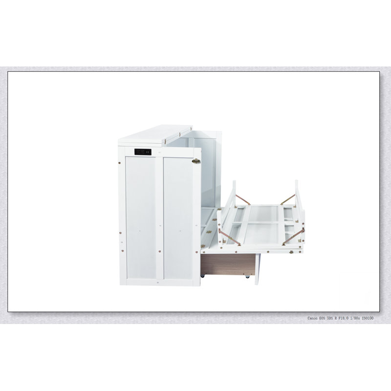 Armoire de lit escamotable Murphy avec tiroir de rangement et station de charge, port USB, cadre de lit escamotable en pin massif pour bureau à domicile, studio ou chambre d'amis