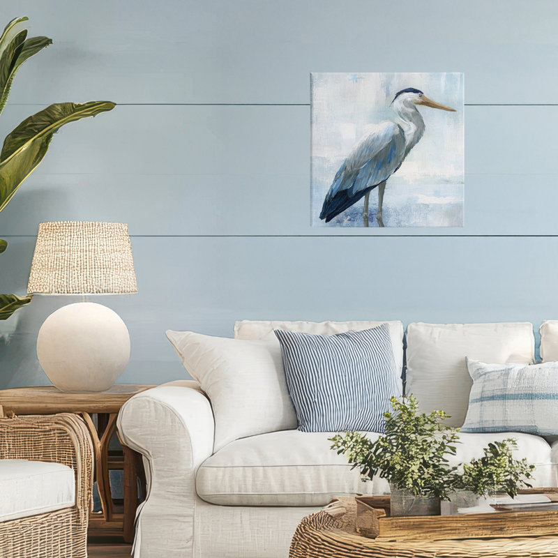 Seron Blue Heron en toile turquoise, design par Nan, H 17 po x l 17 po