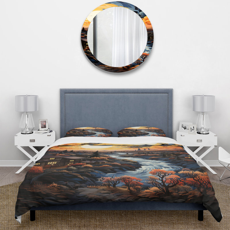 Ensemble de housse de couette en microfibre / polyester Vangogh Village At Sunset I