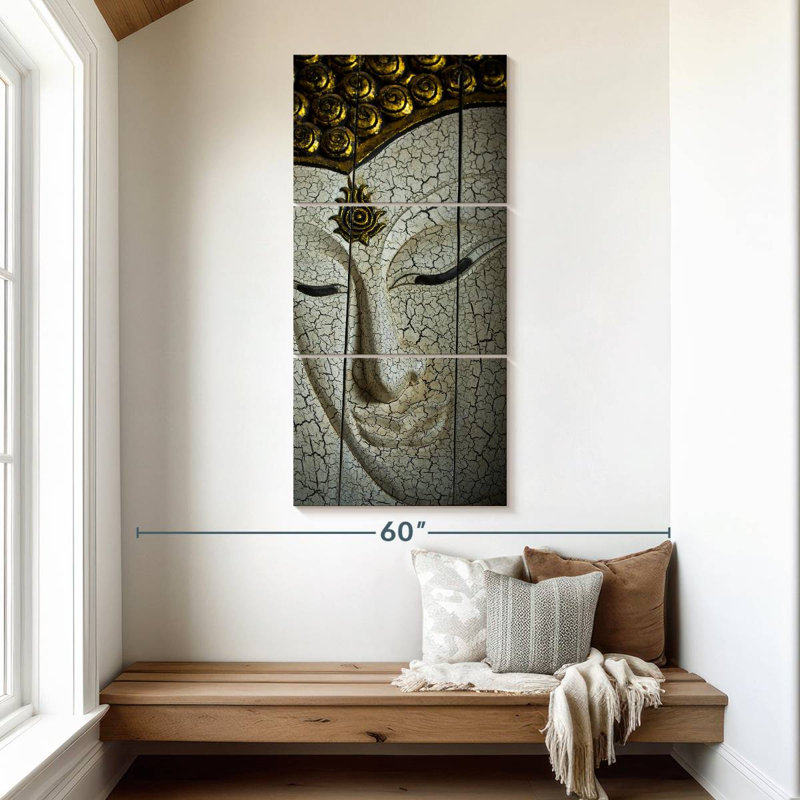 Visage de bouddha intemporel, H 52 po x l 24 po
