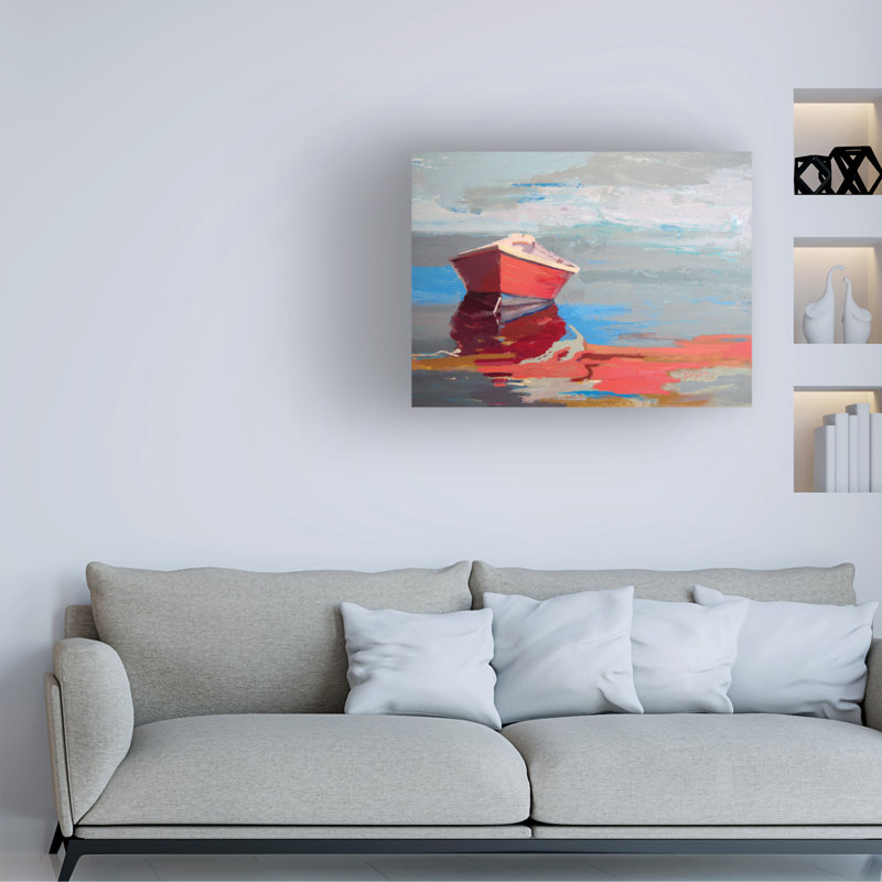 «Red Boat Rhythm» par Beth A. Forst - peinture sur toile tendue, H 18 po x l 24 po x P 2 po