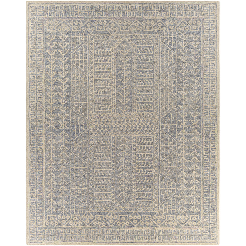 Bergmann Oriental Hand-Tufted Wool Navy/Beige Area Rug, Rectangle 9' x 12'