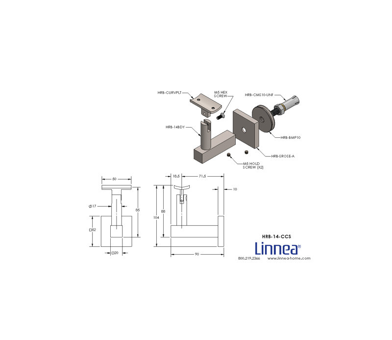 Concrete Mount Handrail Bracket with Square Rose and Curved Plate, Satin Stainless Steel