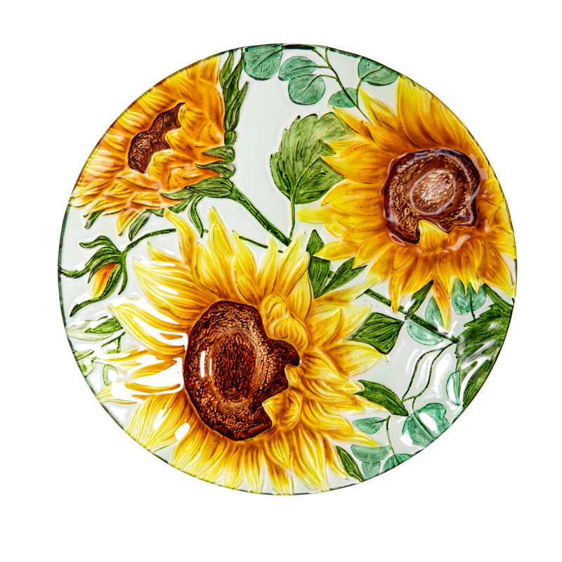 Multi Sunflower Glass Birdbath, 18in