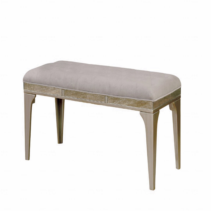 Transitional, 1Pc Bench, Flannelette Cushion, Button Chair Back, Silver And Gray, Dining Room, Solid Wood A Bench In Transitional Style With Seat - Gray Great Addition To Frame, 49.37 Long