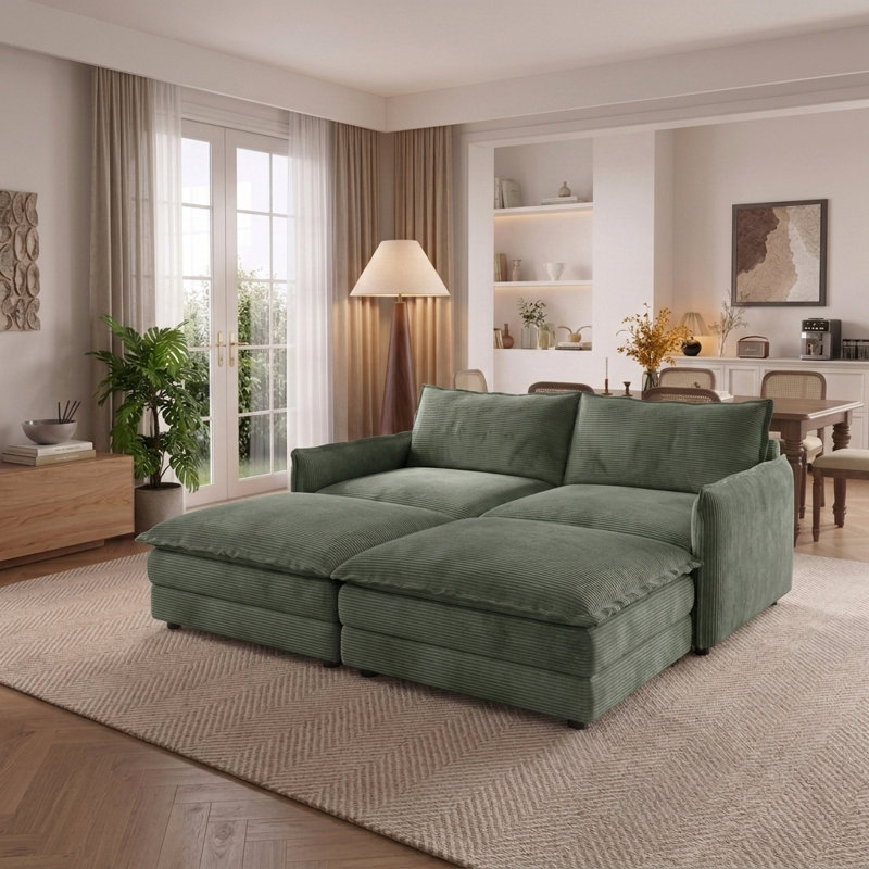 Canapé modulaire avec repose-pieds mobile, siège profond, coussins double couche, Vert