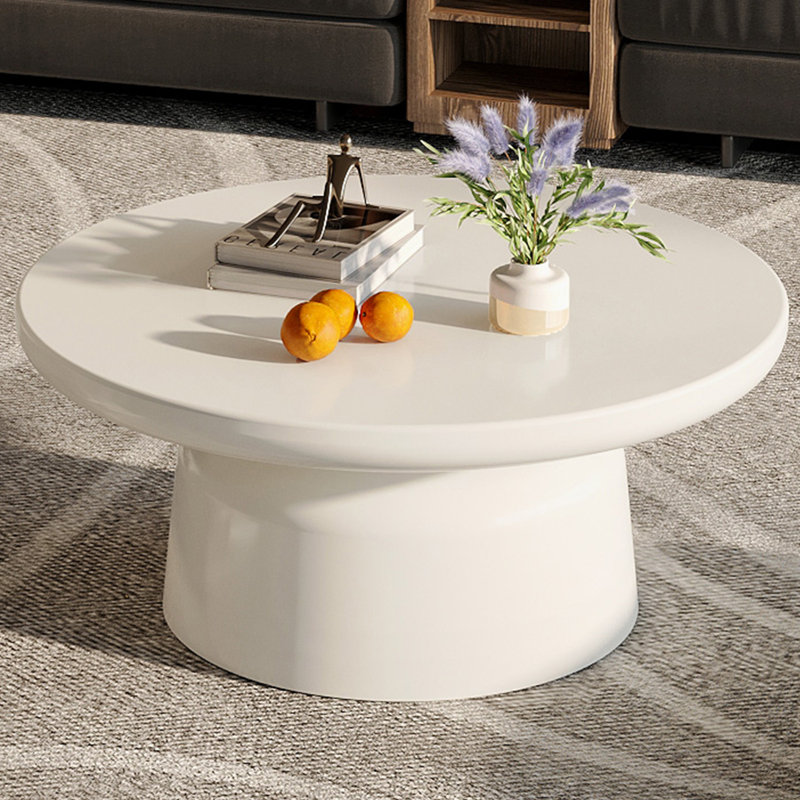 Cream White Round Coffee Table with Cylindrical Base