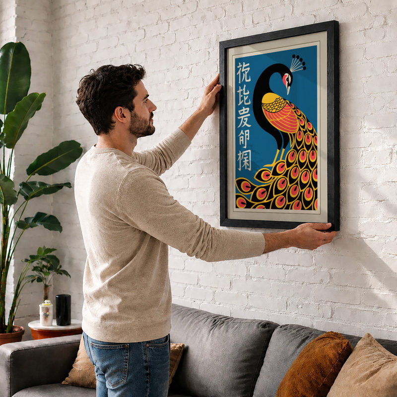 Gilded Peacock Art Deco - Framed Print, A2 - 59.4 x 42.0 cm, Unframed